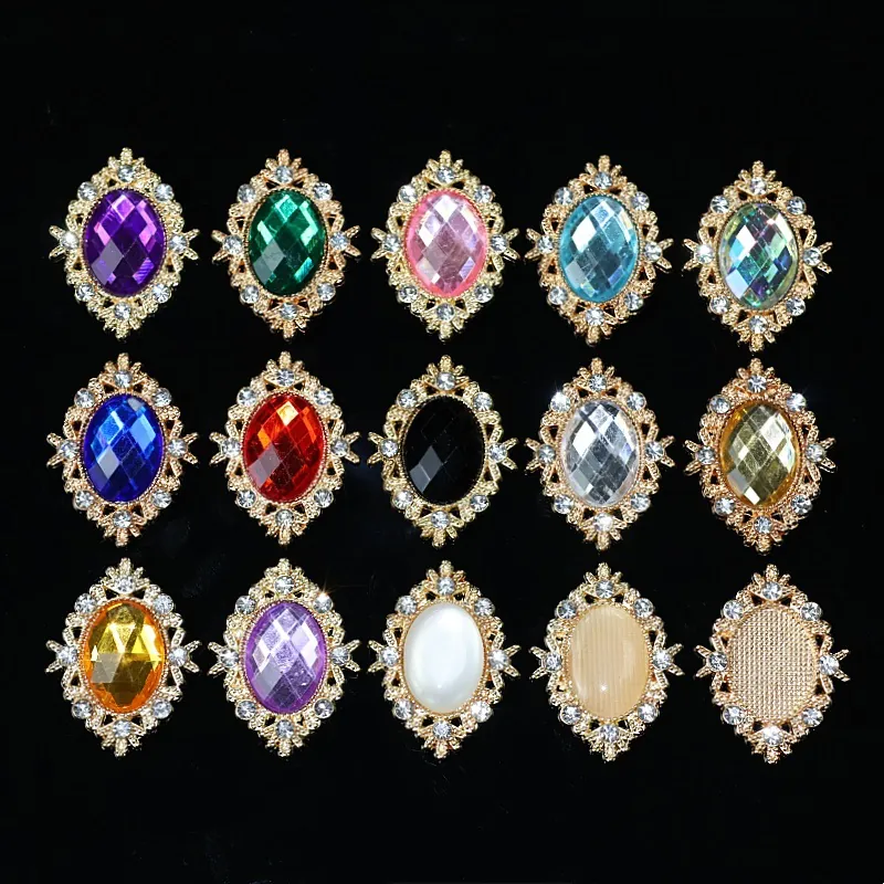 Vintage Alloy Rhinestone Artificial Gemstone Decorative Buckle Oval DIY Accessory For Clothing Bags Shoes Hair Decoration