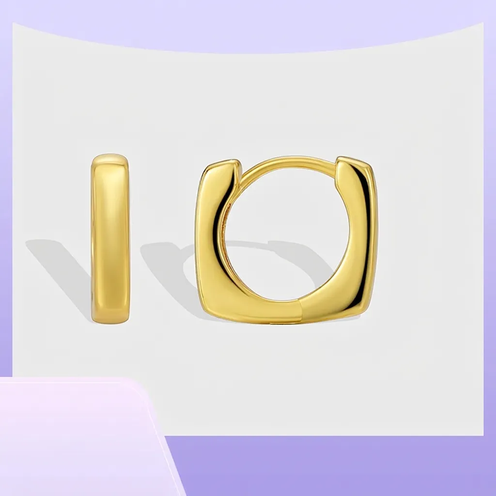 French Style Geometric Square Hoop Earrings Gold Plated Copper Minimalist Earrings For Women Fashion Jewelry Ear Buckles