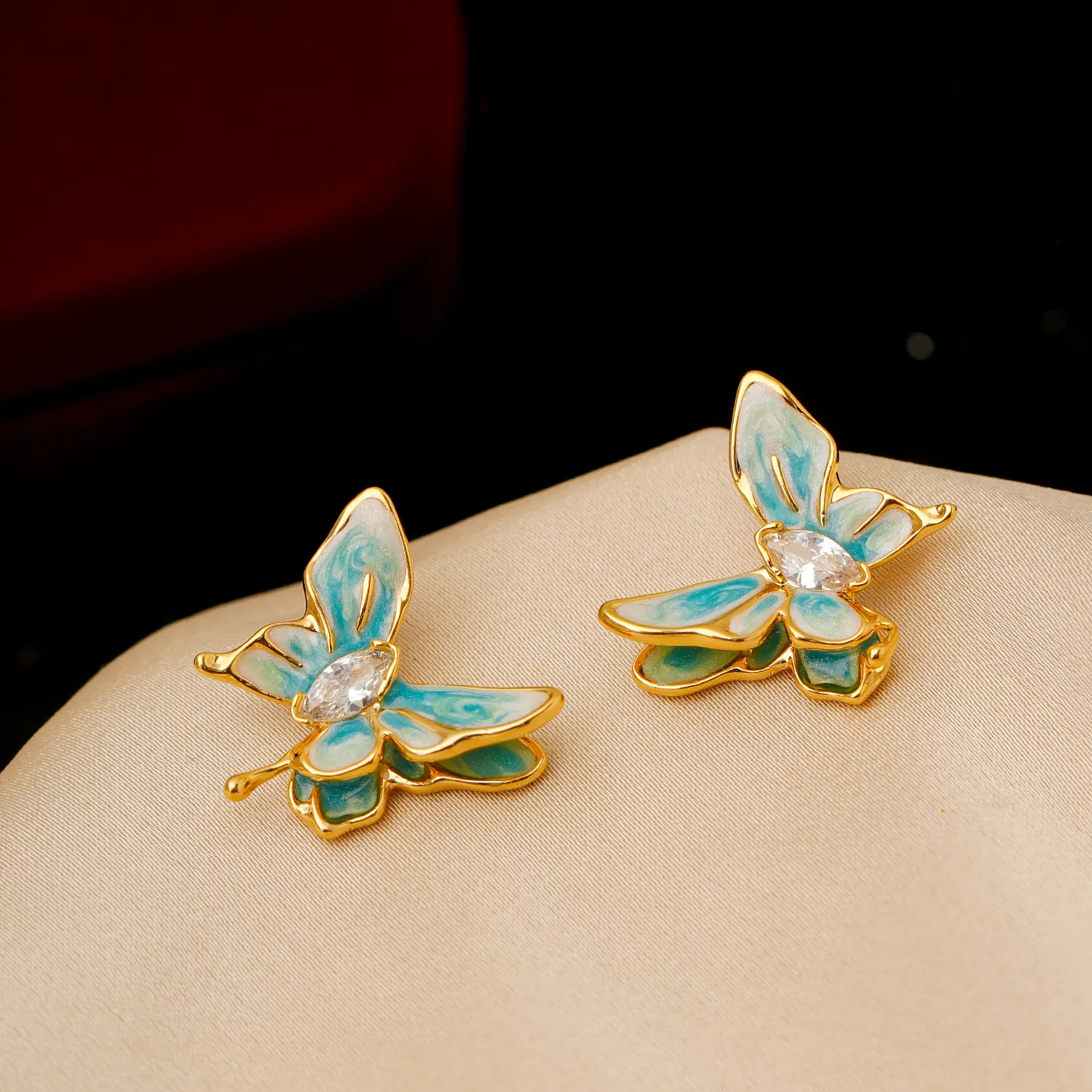 Butterfly Earrings With Enamel And Zircon Copper With 925 Sterling Silver Earring Post Vintage Luxury Jewelry For Women