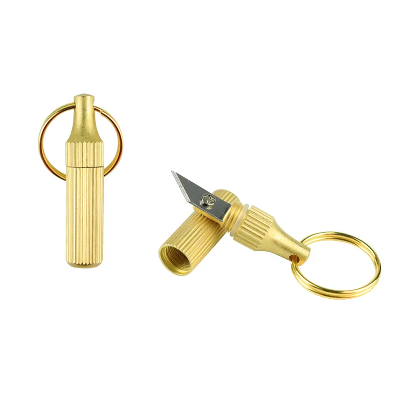 Mini Navaja De Latón Cápsula Llavero Herramienta De Apertura Cajas Portátil Hoja Acero Inoxidable Navaja Bolsillo EDC