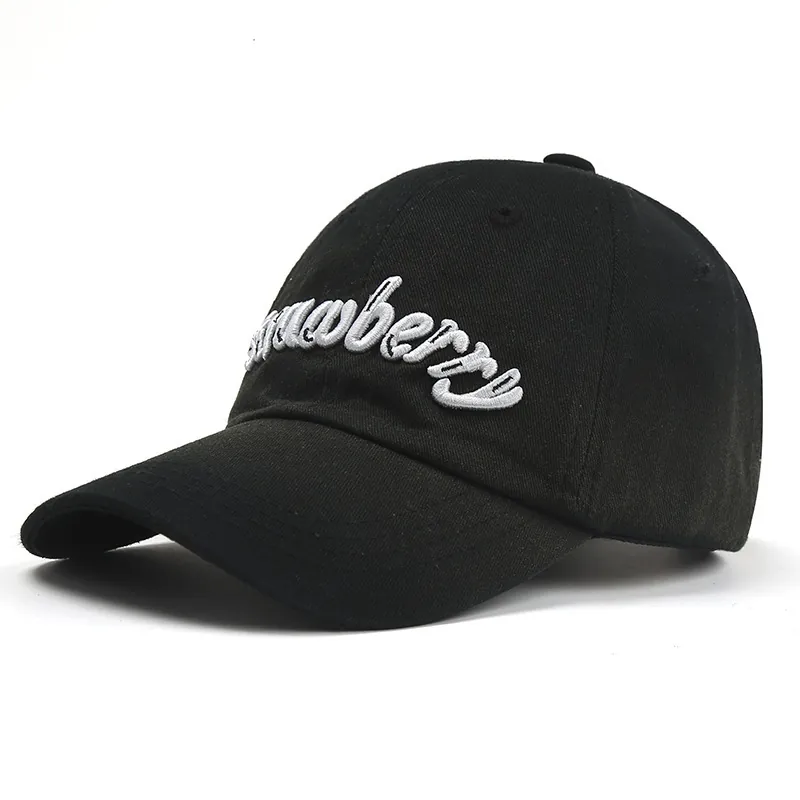 Strawberry Letter Embroidery Baseball Cap Cotton Distressed Washed Adjustable Sunshade Hat Unisex Outdoor Accessory