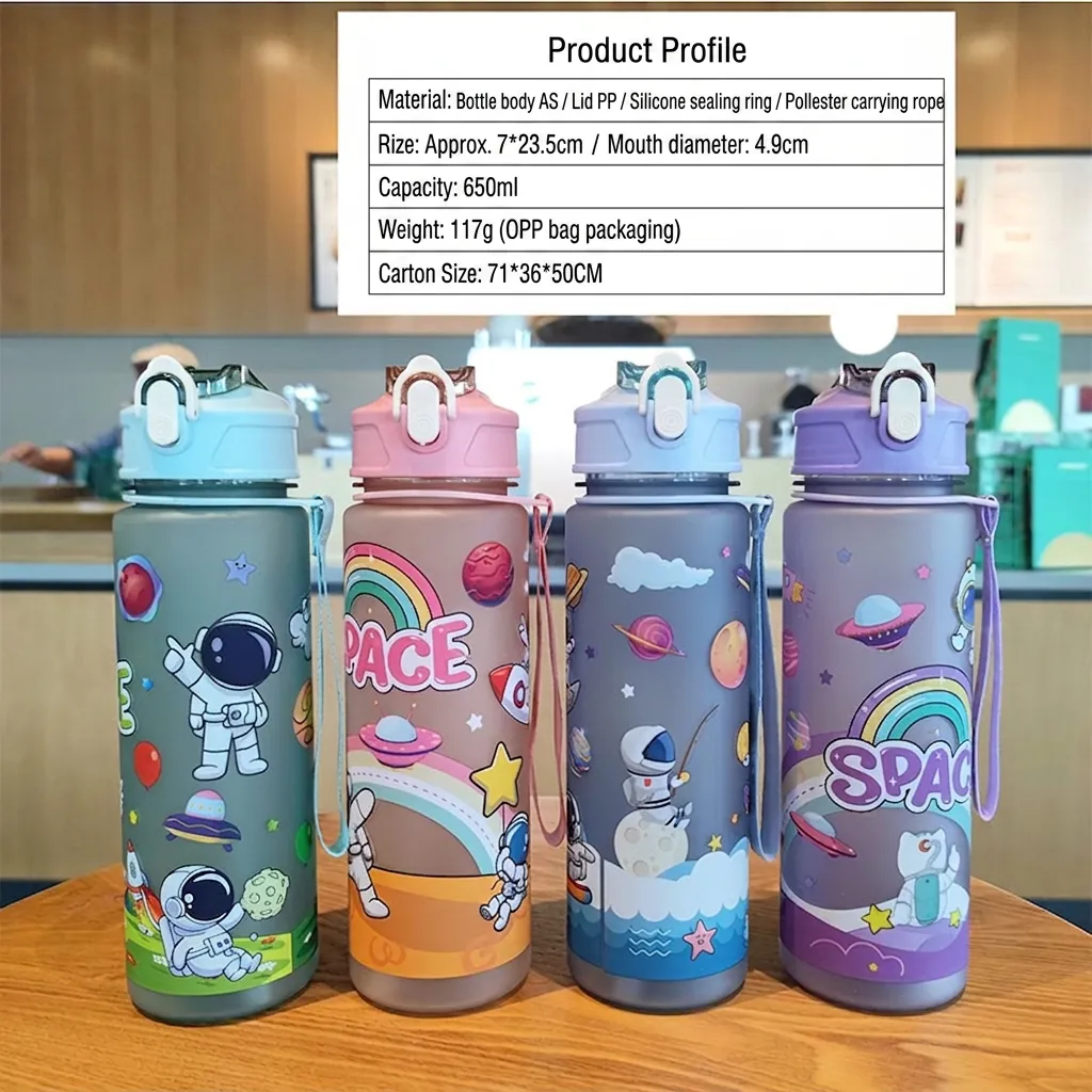 Astronaut Weltraum Thema Kunststoff Wasserflasche Mit Strohhalm Und Trageschlaufe Mattierter Farbverlauf Tragbar