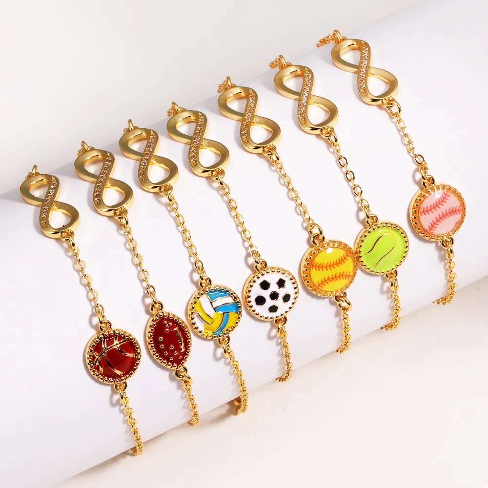 Unendlichkeitssymbol Armband Sportball Charms Legierung Vergoldet Emaille Zirkon Schmuck Geschenk Damen Basketball Fußball