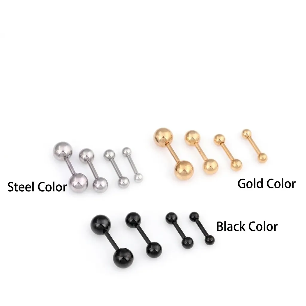 Minimalist Stainless Steel Round Ball Stud Earrings For Men Women Geometric Barbell Screw Back Piercing Fashion Jewelry