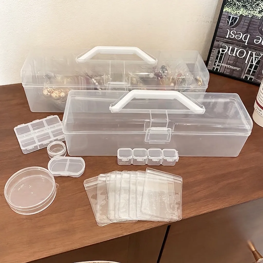 Portable Transparent Plastic Jewelry Case Multi Compartment Travel Jewelry Organizer And Self Sealing Bags Dustproof Storage