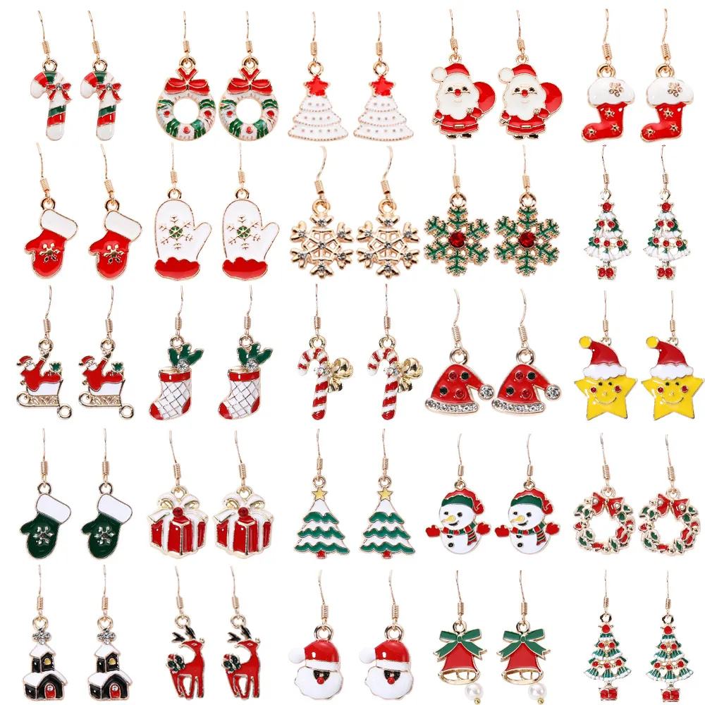 Christmas Earrings Enamel Drip Oil Alloy With 925 Sterling Silver Earring Post Santa Tree Reindeer Gift For Women