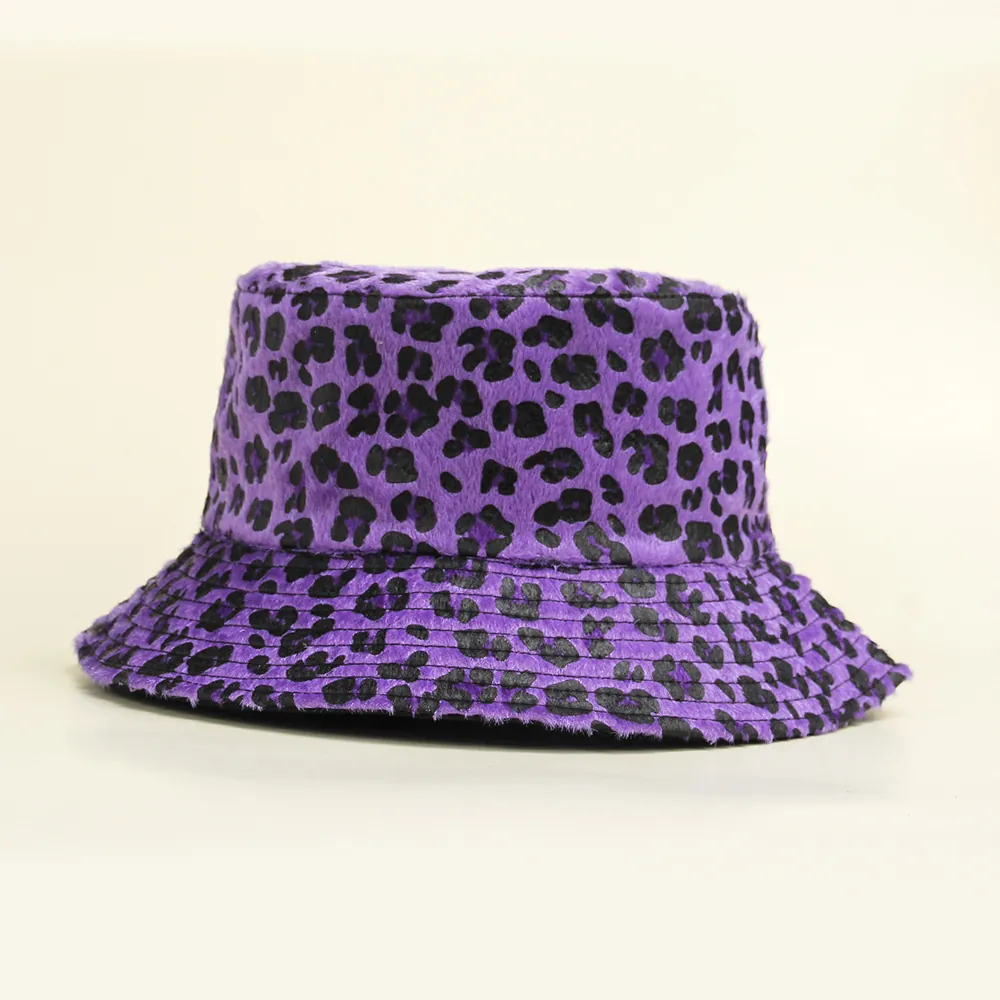 Faux Fur Bucket Hat Leopard Print Warm Flat Top Vintage Fisherman Hat For Women Outdoor Autumn Winter Fashion