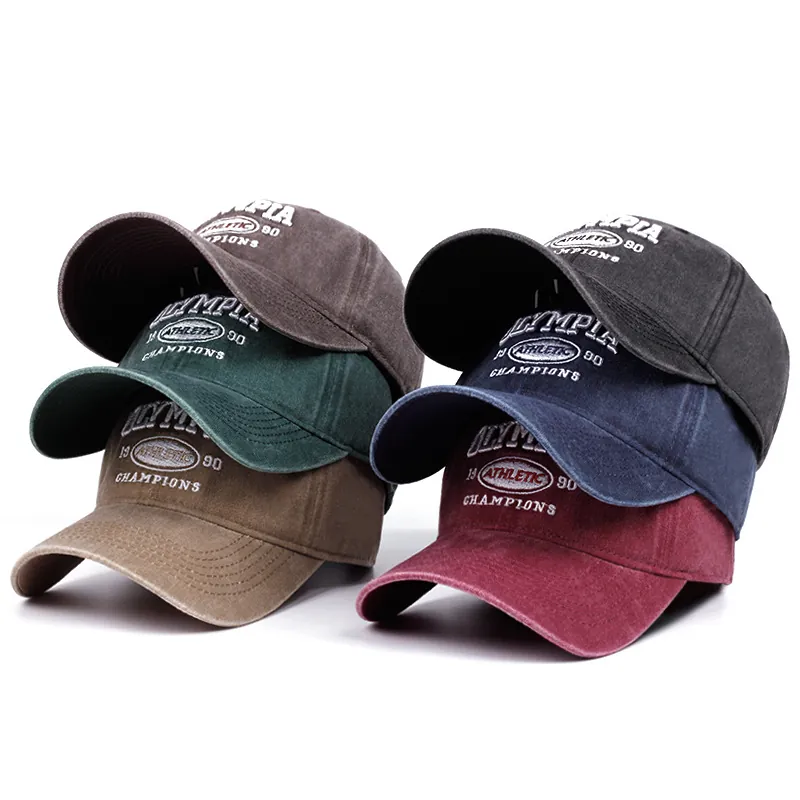 Vintage Washed Cotton Baseball Cap Embroidered Letter Athletic Style Adjustable Outdoor Sun Hat For Men Women