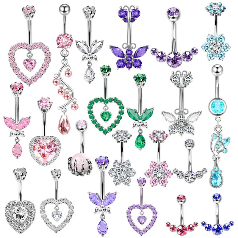 Piercing De Nombril Acier Inoxydable Cuivre Avec Zircone Coeur Papillon Bijoux De Corps Pour Femme