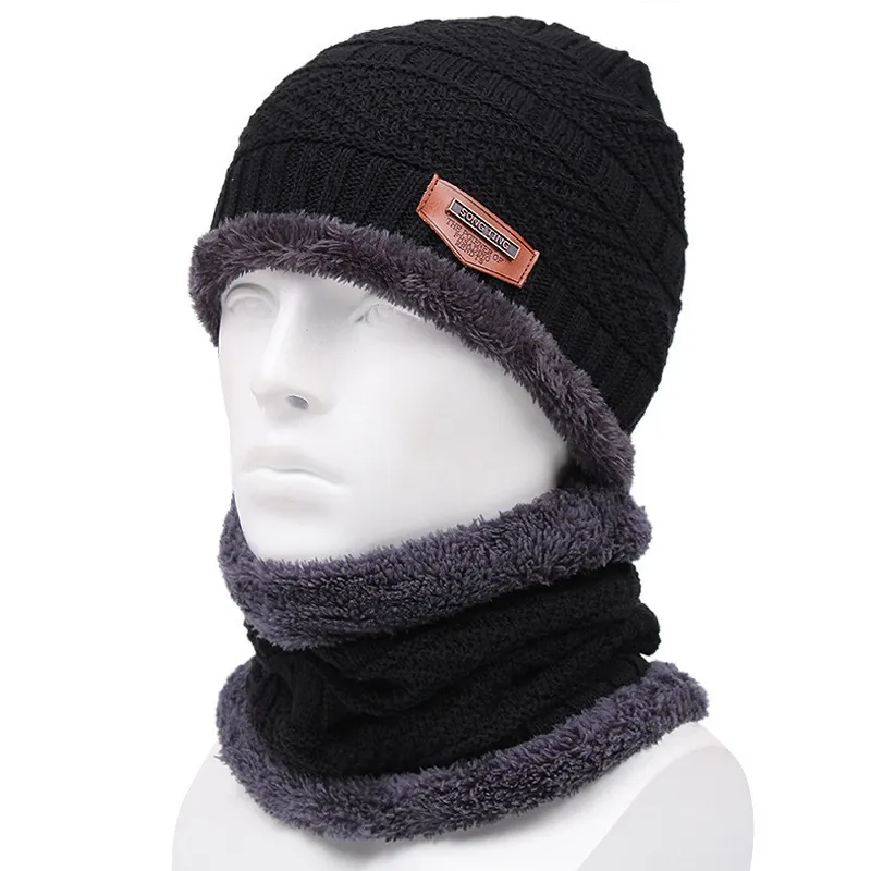 Winter Knitted Hat And Neck Warmer Fleece Lined Thermal Windproof Acrylic Beanie For Outdoor