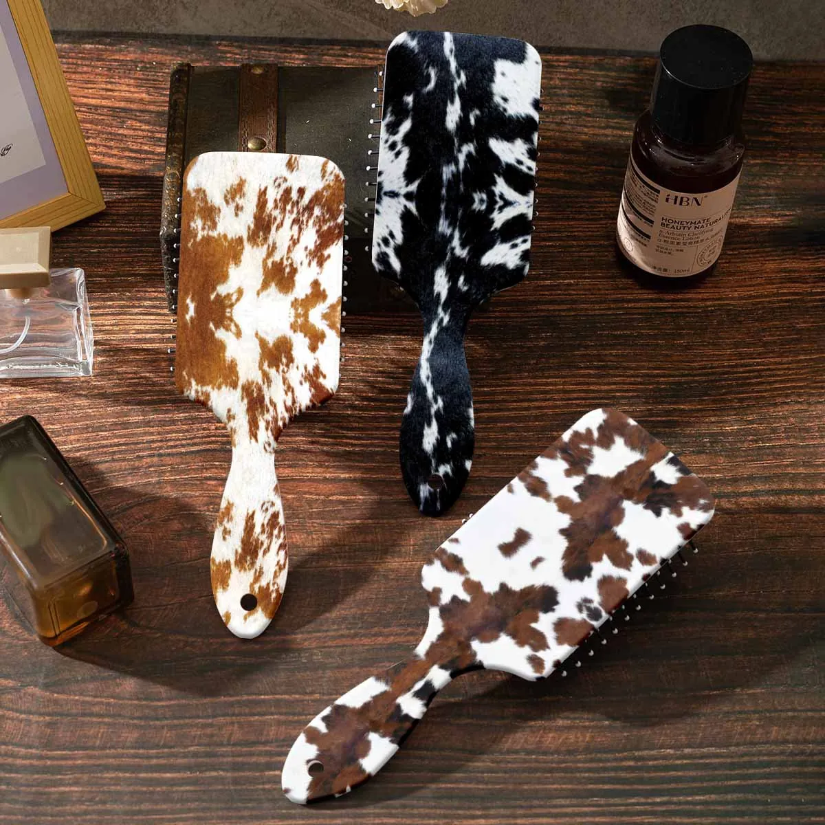 ABS Air Cushion Hair Brush Western Cowboy Cow Print Scalp Massage Anti-Static Paddle Hairbrush Daily Hair Styling Tool