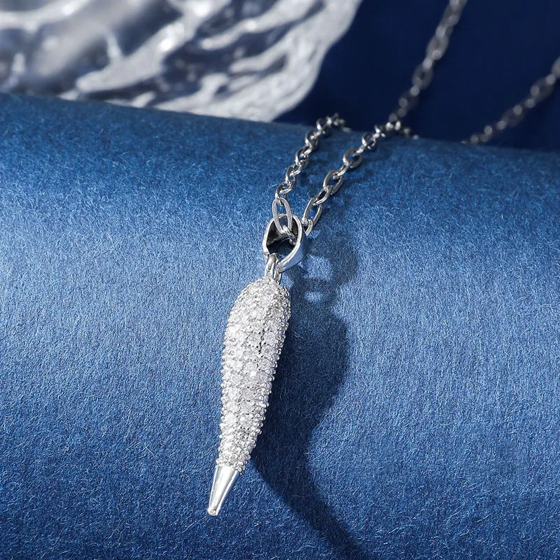 Fashion Copper Rhinestone Geometric Pendant Necklace For Women Men Silver Plated Cone Link Chain Choker Unisex Jewelry Gift