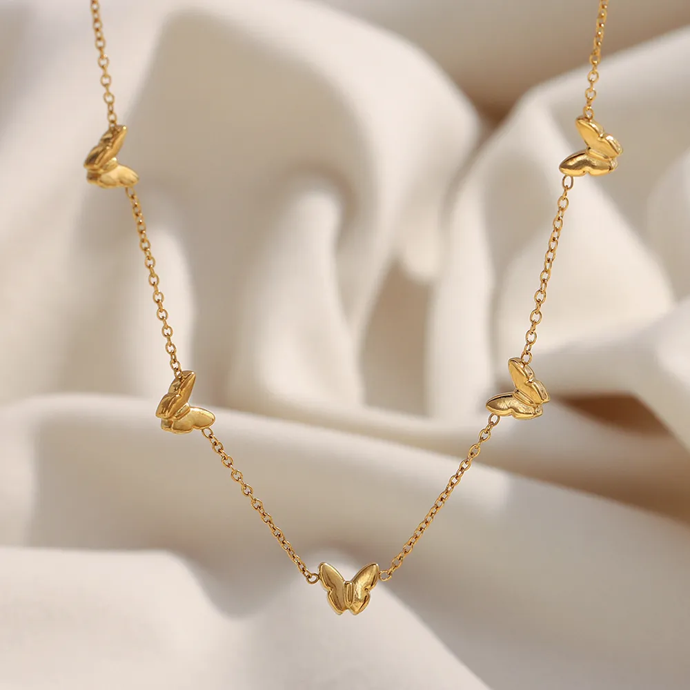 Schmetterling Anhänger Halskette 18K Vergoldet Edelstahl Filigran Elegant Ins Stil Täglicher Schmuck Für Frauen