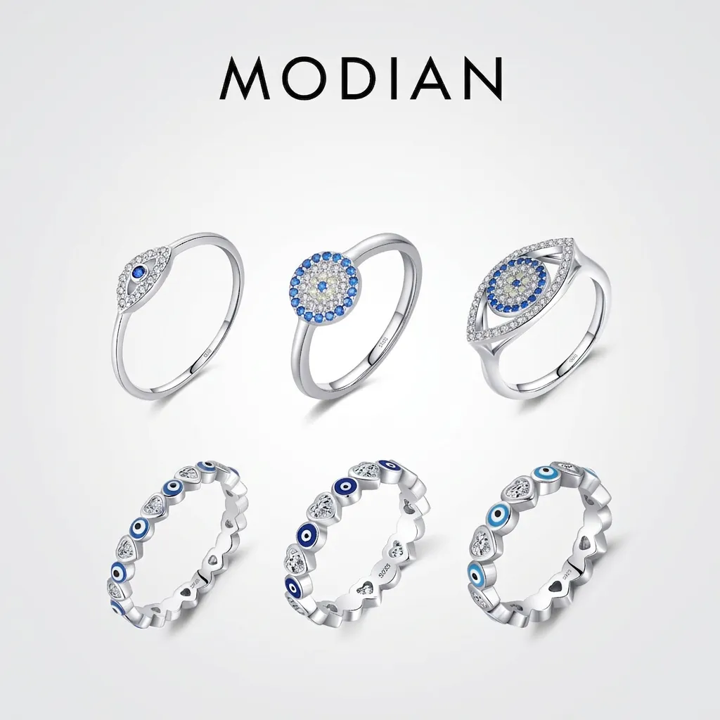 Evil Eye Ring 925 Sterling Silver Heart Blue White Zircon Minimalist Fashion Jewelry For Women Dainty Elegant Charm Gift
