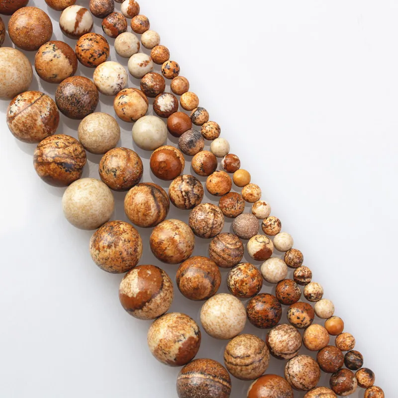 Natural Picture Jasper Stone Beads Round Loose Spacer Beads For DIY Jewelry Making Bracelet Necklace Fashion