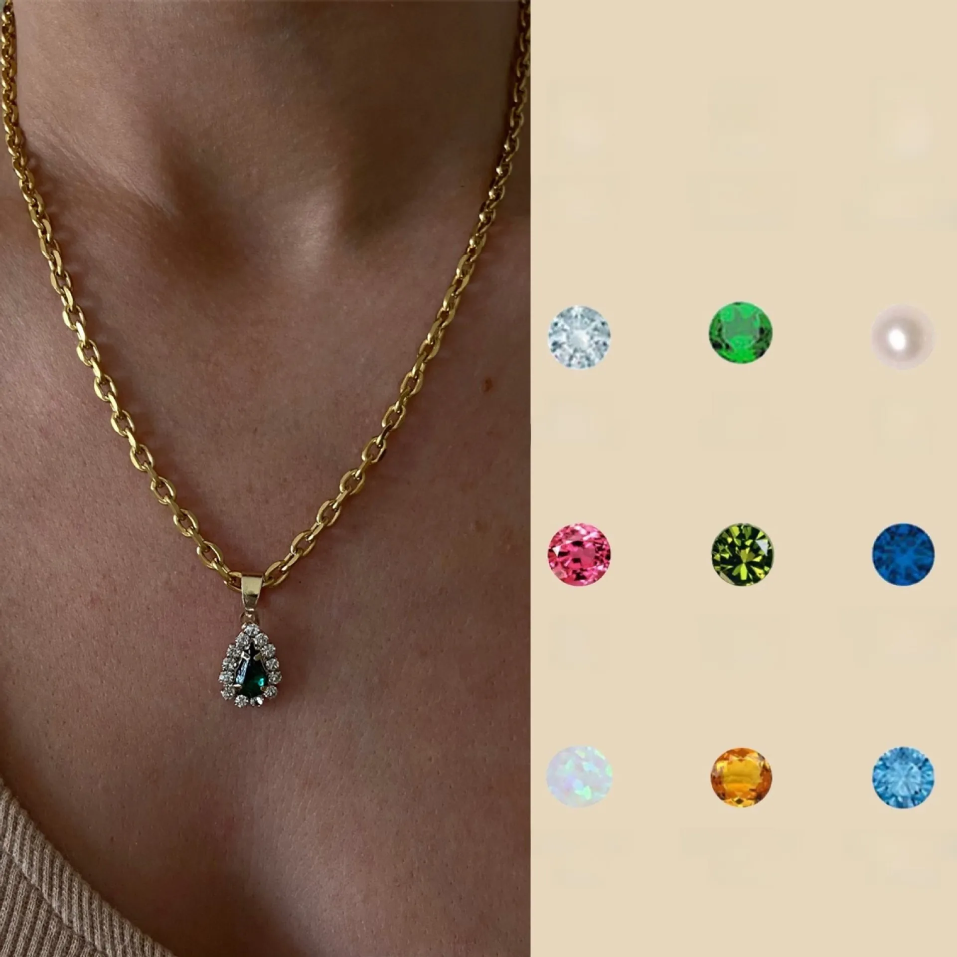 Collana Con Ciondolo Vintage Forma Di Pera Goccia Zircone Cristallo Pietra Preziosa Placcato Oro Gioielli Di Moda Per Donna