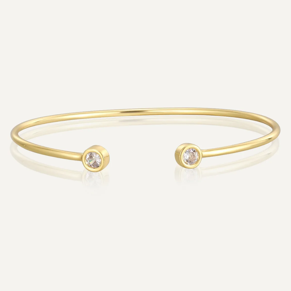 Elegant Copper Gold Plated Open Cuff Bangle For Women Inlaid Round Zirconia Minimalist Delicate Smooth Surface Fashion Jewelry