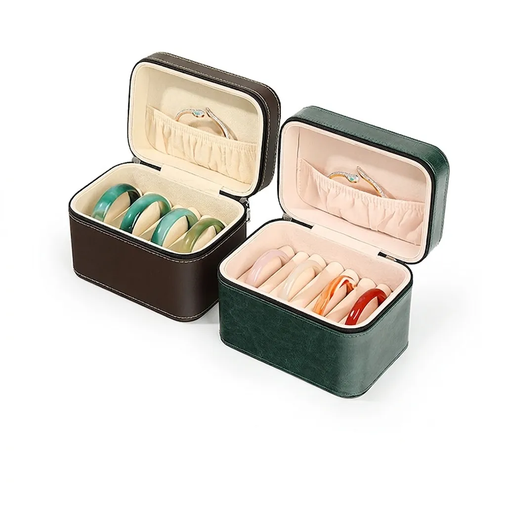 Large Capacity Bracelet Storage Box PU Leather Bangle Organizer Case With Velvet Lining Multi Slot Portable Jewelry Trunk
