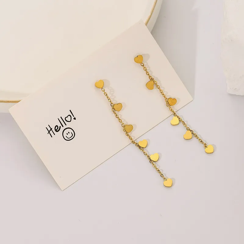 Minimalist Stainless Steel Heart Long Tassel Earrings Gold Plated Heart Linear Drop Dangle Earrings Women Fashion Jewelry Gift