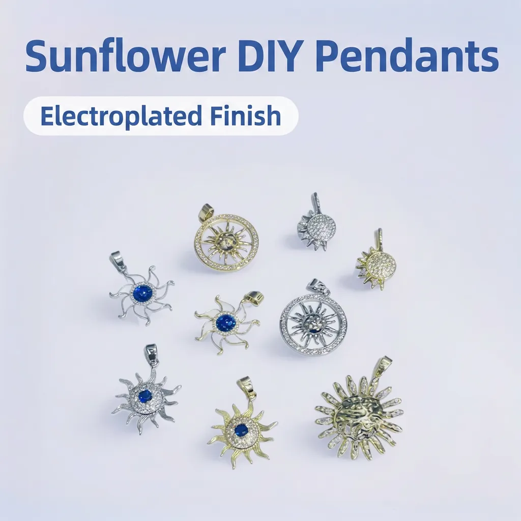 Sunflower Charms Pendants Copper Inlaid Zircon Enamel Sun Face For DIY Jewelry Making Necklace Bracelet