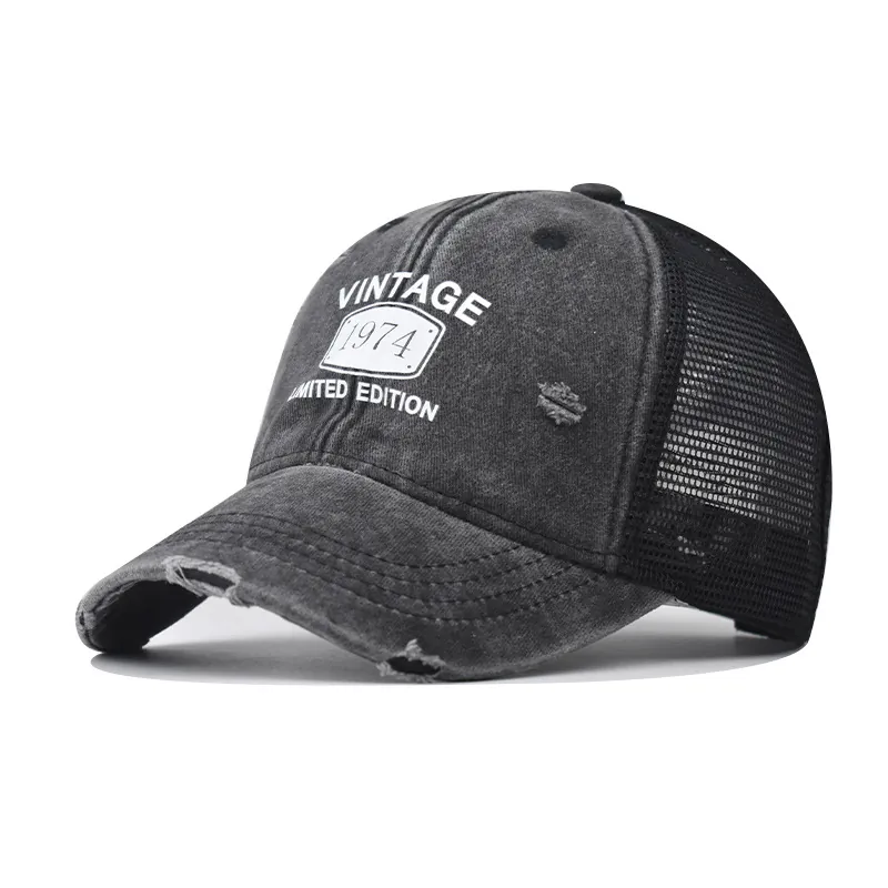 Casquette Trucker Vintage 1974 Limited Edition Coton Lavé Effet Usé Filet Réglable Unisexe Style Rétro