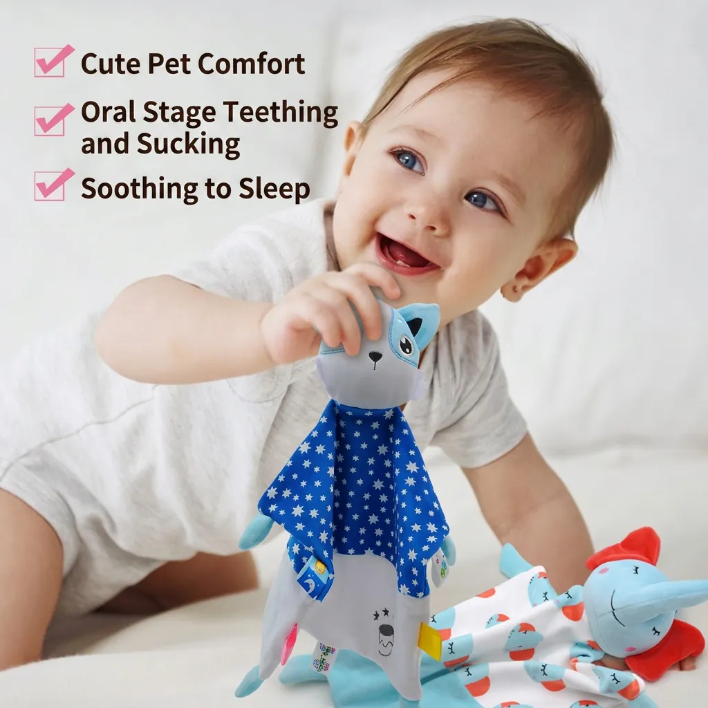 Baby Security Blanket Soft Plush PP Cotton Animal Elephant Soothing Towel Sensory Tags Teether Infant Newborn Gift