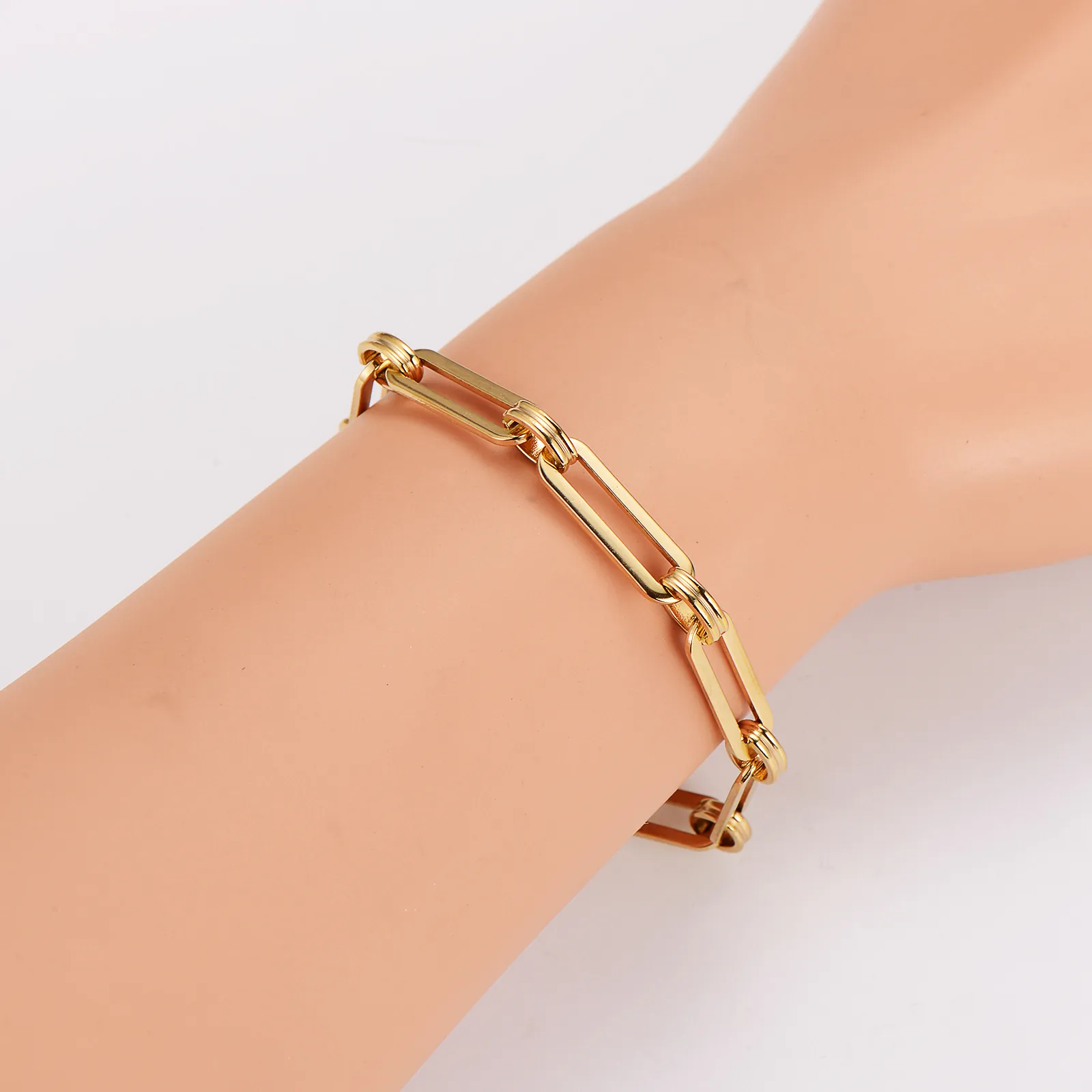 Minimalist Paperclip Link Bracelet 18K Gold Plated 304 Stainless Steel Handmade Chain Jewelry For Women Men Adjustable