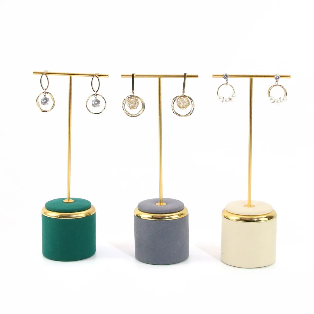 Earring Display Stand T Bar Metal Velvet Microfiber Jewelry Organizer Desktop Showroom Accessory Rack Minimalism Modern