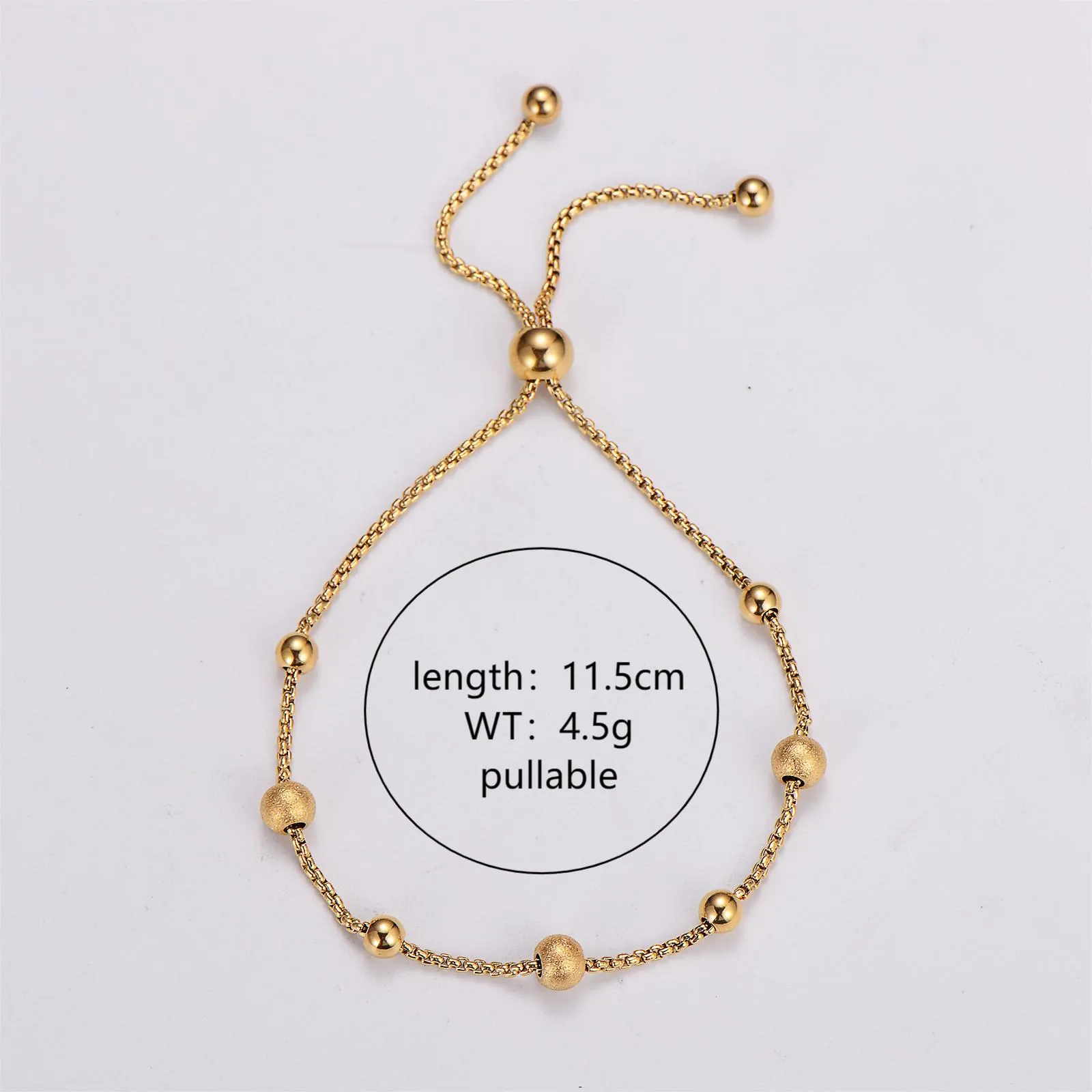Adjustable Beaded Bracelet 316L Stainless Steel 18K Gold Plated Minimalist Pull Chain Jewelry For Women