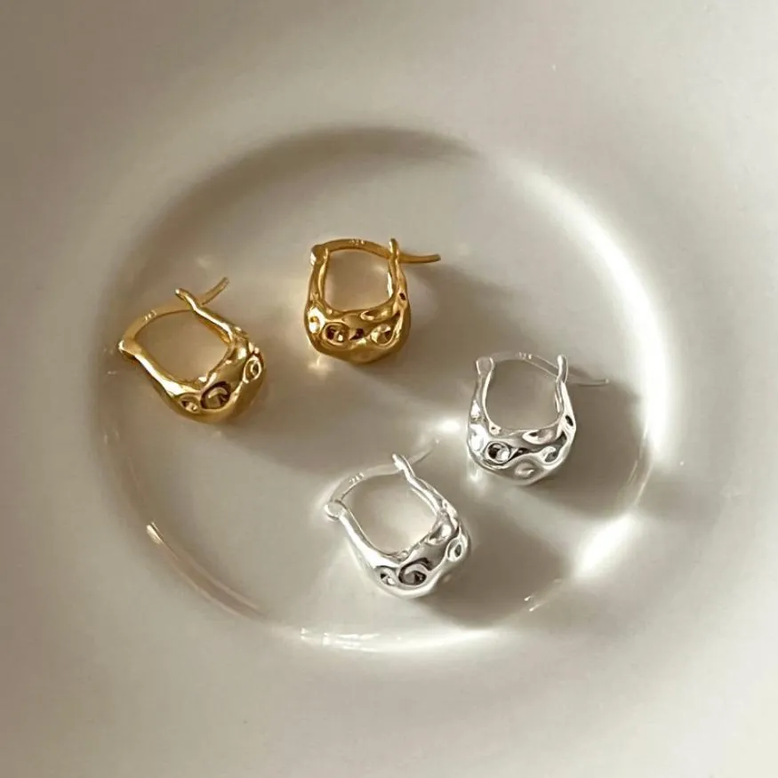 925 Sterling Silver Irregular Lava Texture Stud Earrings For Women Minimalist Gold Silver Hoop Earrings Fashion Jewelry