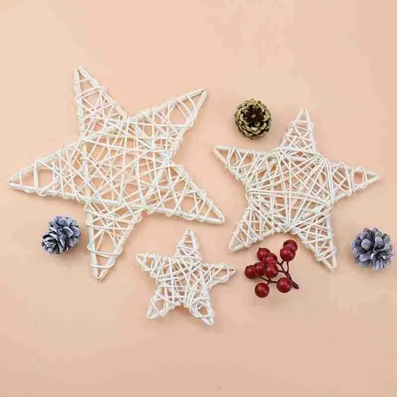 Natural Rattan Geflochtener Stern Kranz Weihnachtsdekoration Handgefertigte Rustikale Cremeweiße Florale DIY Dekoration