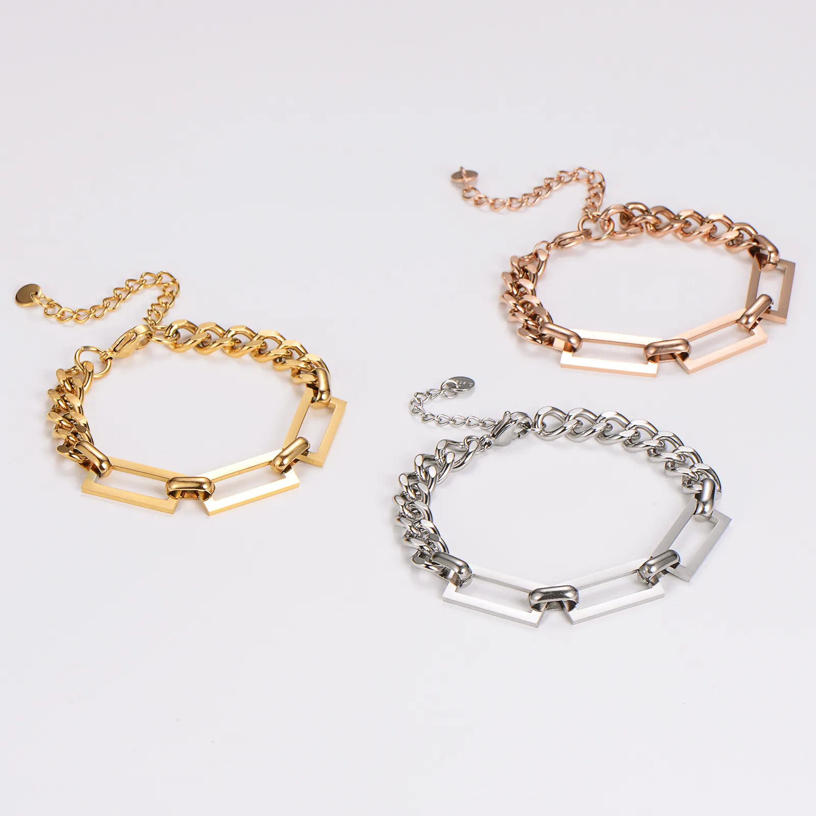 Industrial Minimalist Geometric Rectangular Link Chain Bracelet 304 Stainless Steel Polished Modern Jewelry For Women