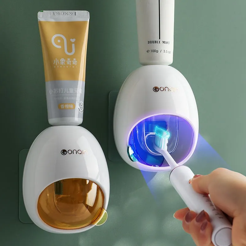Automatic Toothpaste Dispenser Wall Mounted Punch-Free ABS Silicone Vacuum Extrusion Dustproof Bathroom Accessories
