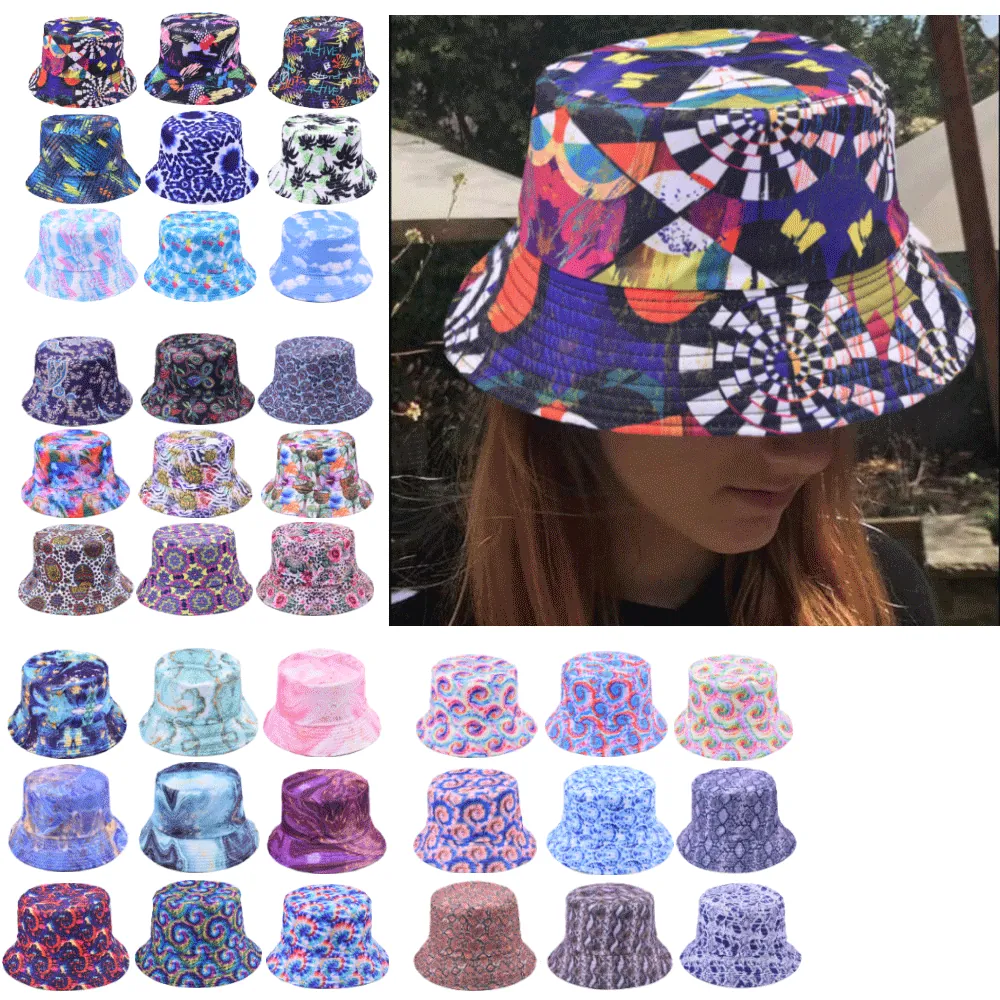 Gorro de Pescador Reversible para Mujer Hombre de Polialgodón Tie Dye Estampado de Leopardo Graffiti Exterior Verano Protección Solar Playa