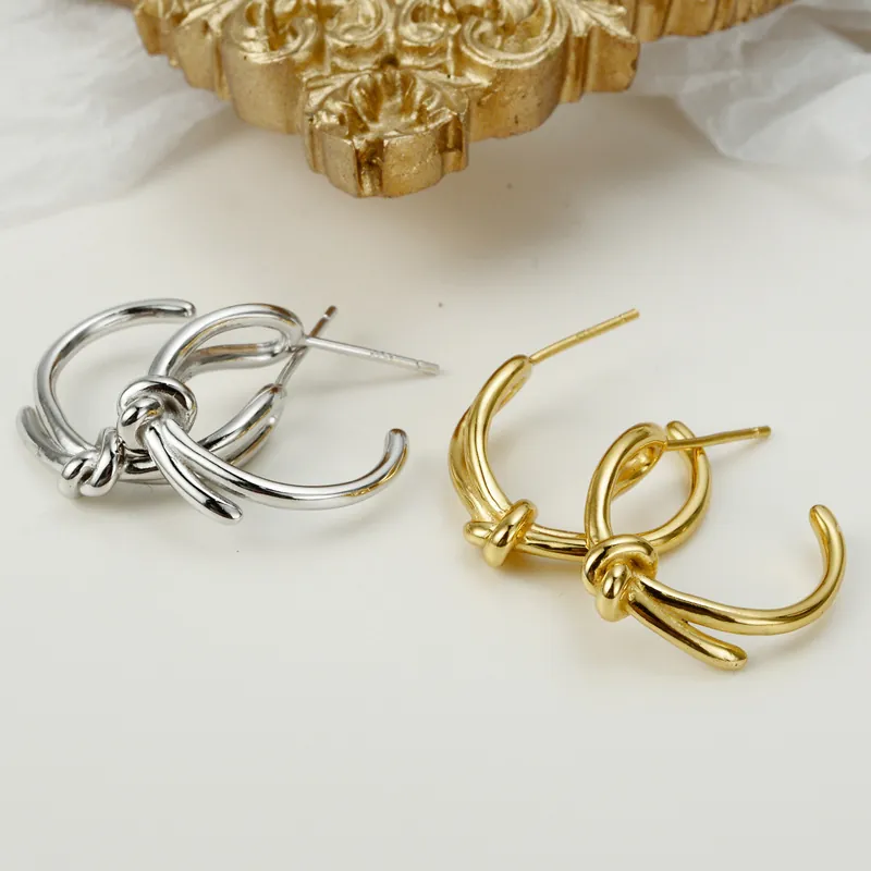 Orecchini a Bottone con Nodo in Argento Sterling S925 per Donna Orecchini a Cerchio Geometrici Annodati Minimalisti Gioielli