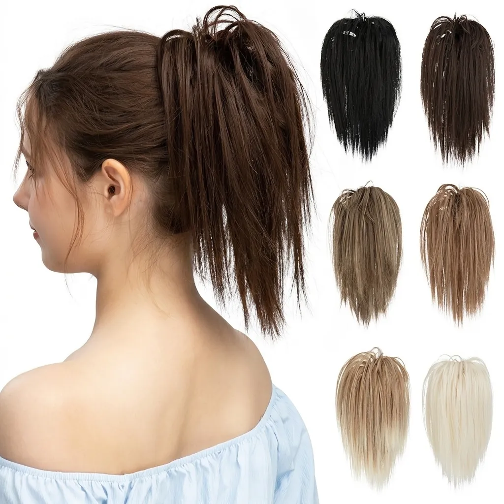 Messy Bun Hair Piece Claw Clip Ponytail Extension Synthetic Heat Resistant Fiber Fluffy Hair Volume For Women