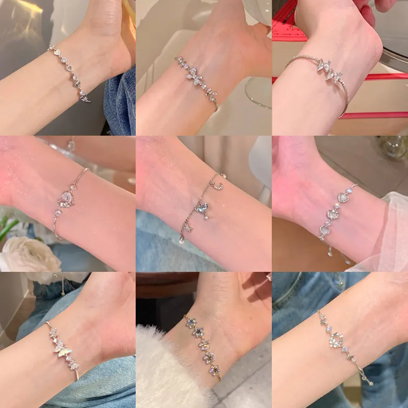 Bracciale Dainty In Acciaio Inossidabile Da Donna Con Zirconia Cuore Farfalla Stella Luna Fiore Pietra Occhio Di Gato