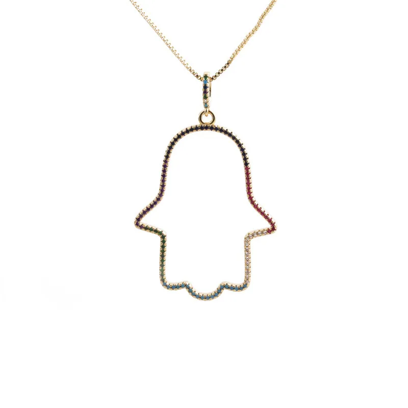 Collier Pendentif Main De Hamsa Cuivre Plaqué Or Avec Zircone Cubique Mauvais Œil Bijoux Style Ethnique Pour Femme