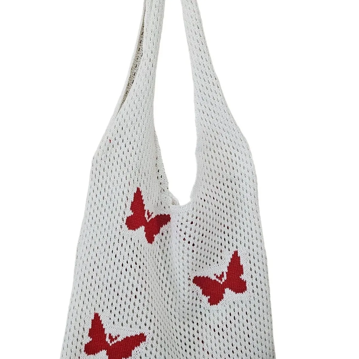 Borsa A Spalla In Maglia Da Donna Rete Traforata Motivo A Farfalla Spiaggia Estate Casual