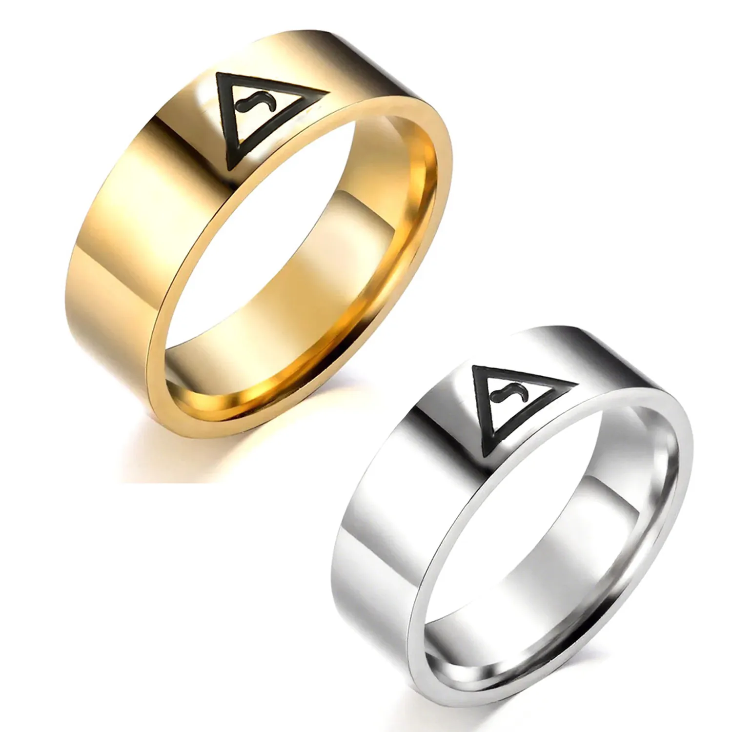 Anello In Acciaio Inossidabile Vintage Simbolo Triangolo Lucido Gioielli Per Uomini