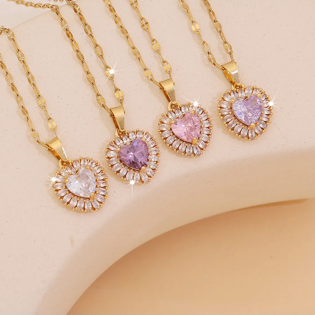 Collana Con Ciondolo A Cuore Zircone Cuore Di Rame E Catena Di Clavicola In Acciaio Inossidabile Gioielli Moda