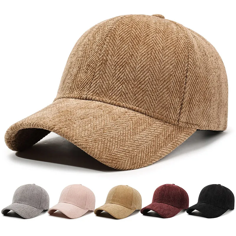 Vintage Herringbone Baseball Cap Thickened Polyester Fabric British Style Adjustable Outdoor Warm Hat For Men Women