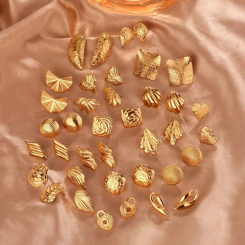 Orecchini A Lobo Cuore Foglia Geometrici Acciaio Inossidabile Placcato Oro 18K Gioielli Vintage Minimalisti Donna