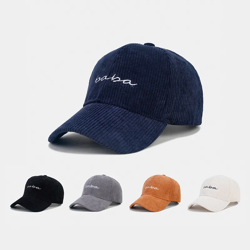 Baba Embroidery Corduroy Baseball Cap Adjustable Curved Brim Casual Outdoor Sun Protection Hat