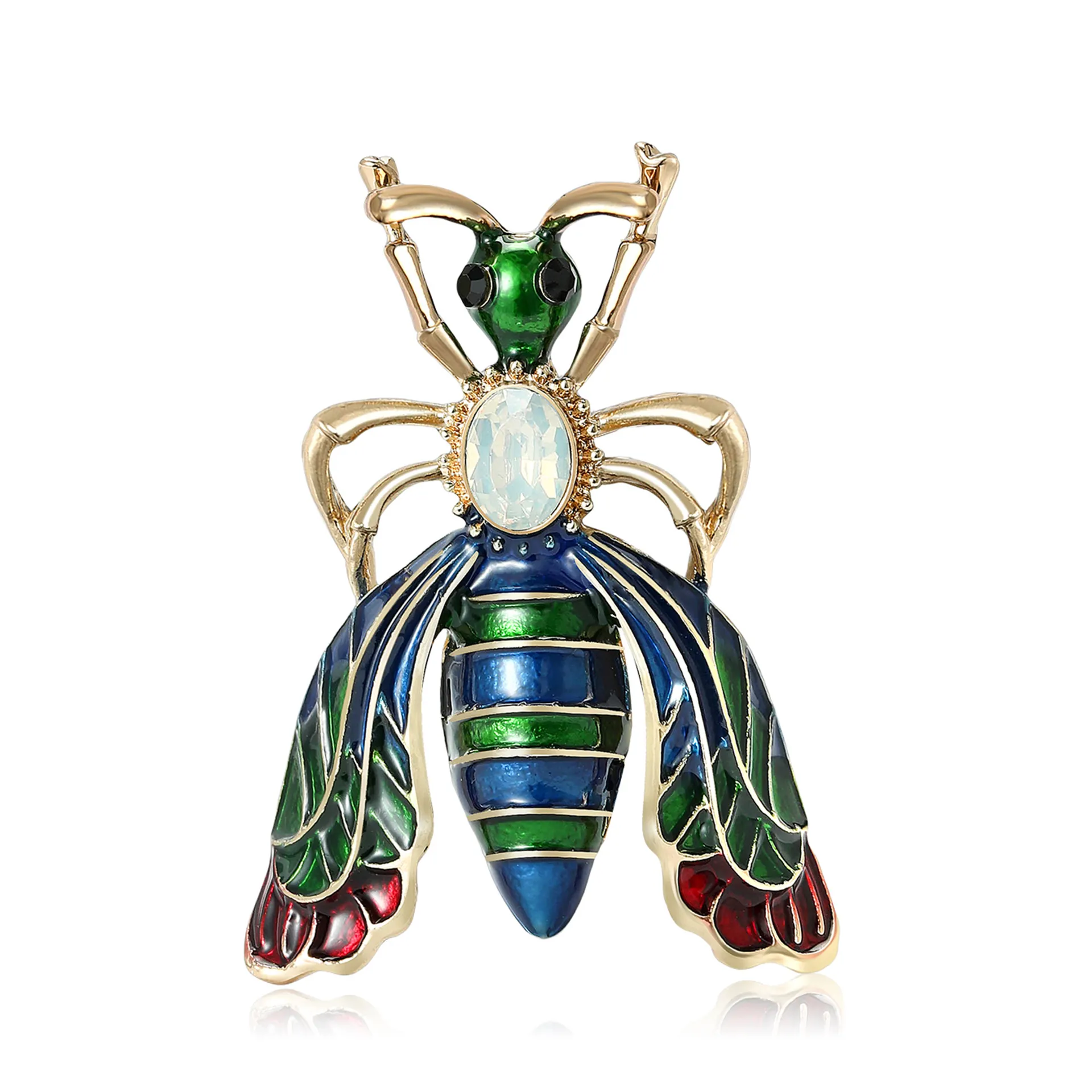 Alloy Bee Brooch Enamel Rhinestone And Cat Eye Stone Colorful Insect Animal Pin For Women Elegant Accessory