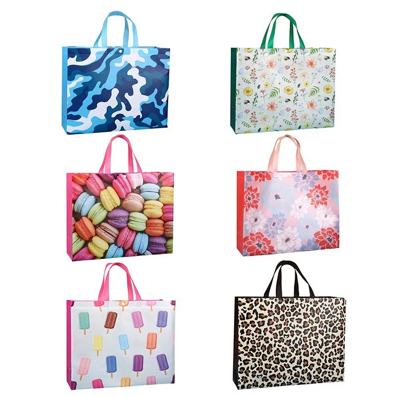 Bolsa de Compras Tote No Tejida Impermeable de Moda Estampado de Leopardo Camuflaje Floral Cartoon Bolsa de Embalaje de Regalo