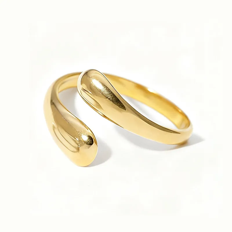 Teardrop Water Drop Open Ring Minimalist Adjustable Stainless Steel Polished Fashion Jewelry For Women