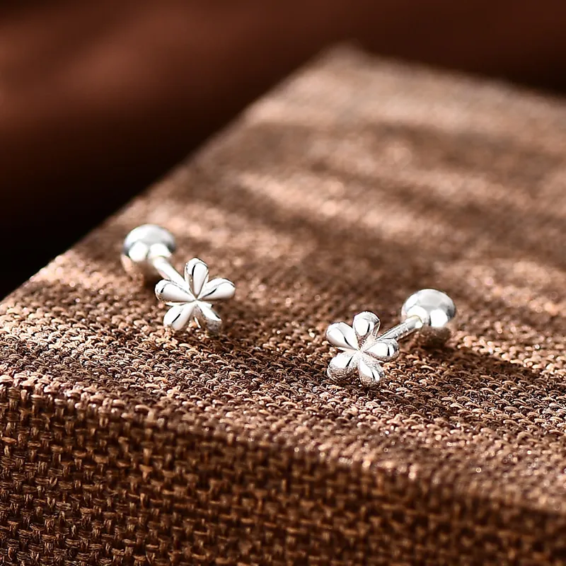 Pendientes De Botón De Flor De Plata Fina S999 Minimalista Estilo Coreano Cierre De Rosca Joyería Para Mujer
