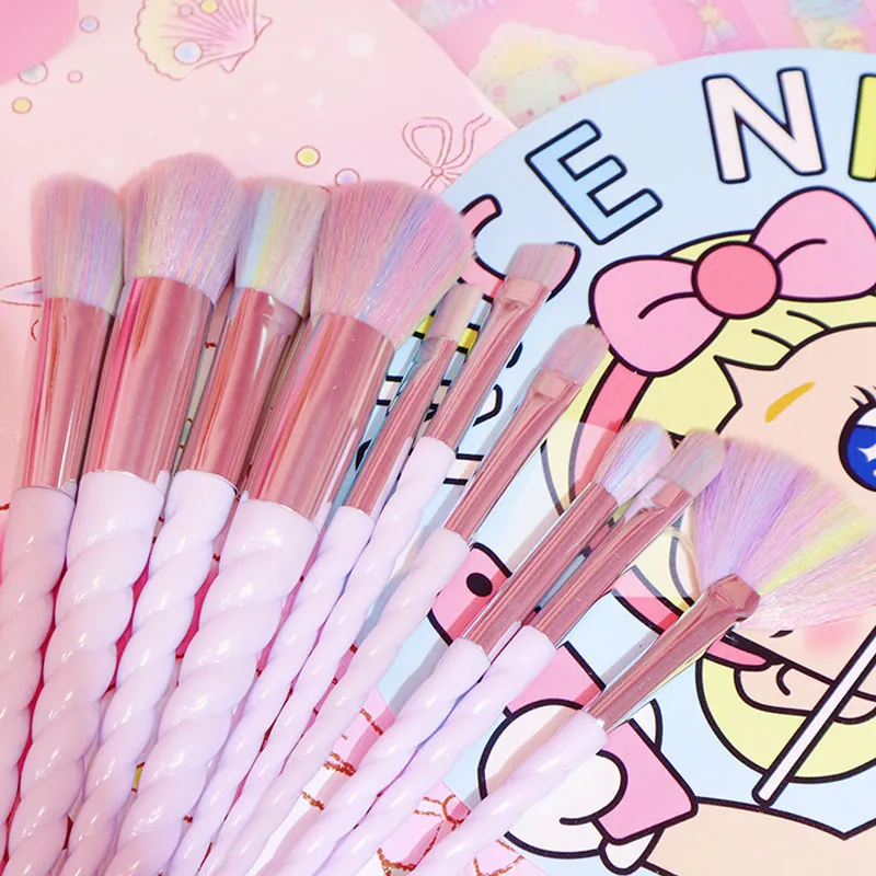 Pennelli Per Trucco Unicorno Impugnatura A Spirale Arcobaleno Setole Sintetiche Strumenti Di Bellezza Cosmetica Per Viso Sfumatura