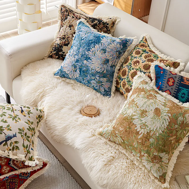 Amerikanischer Landhausstil Retro Baumwolle Und Leinen Garngefärbter Jacquard Zierkissenbezug Dekorative Sofa Bett Kissen